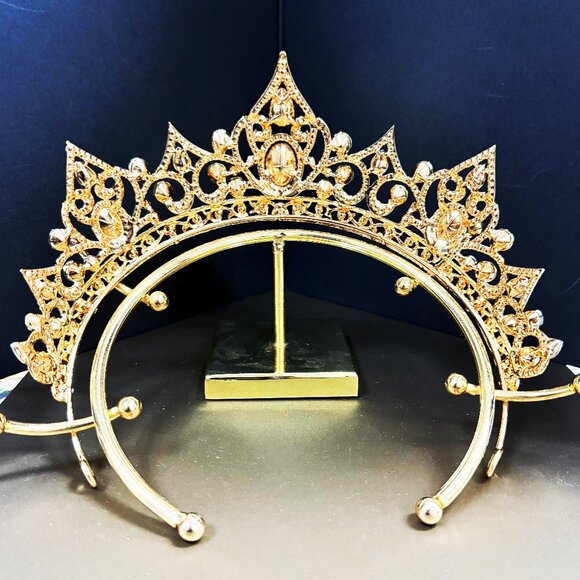Gold Tiara and Crown for Women, Crystal Queen Crown, Baby Blue Princess Tiara - Picture 3 of 5